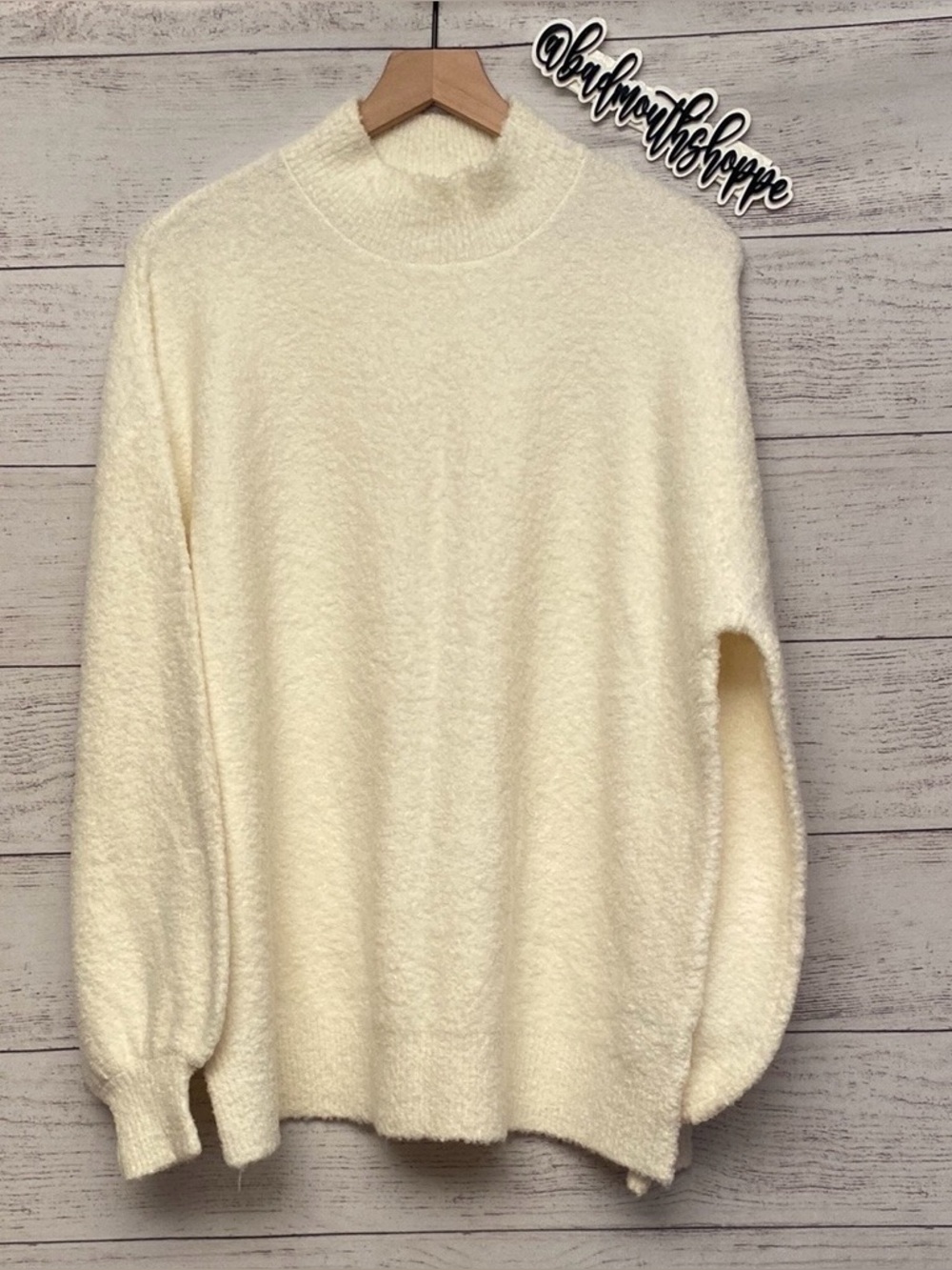 Rhythm Brand Women's Turtleneck Puff Sleeve Sweater in Cream XXL